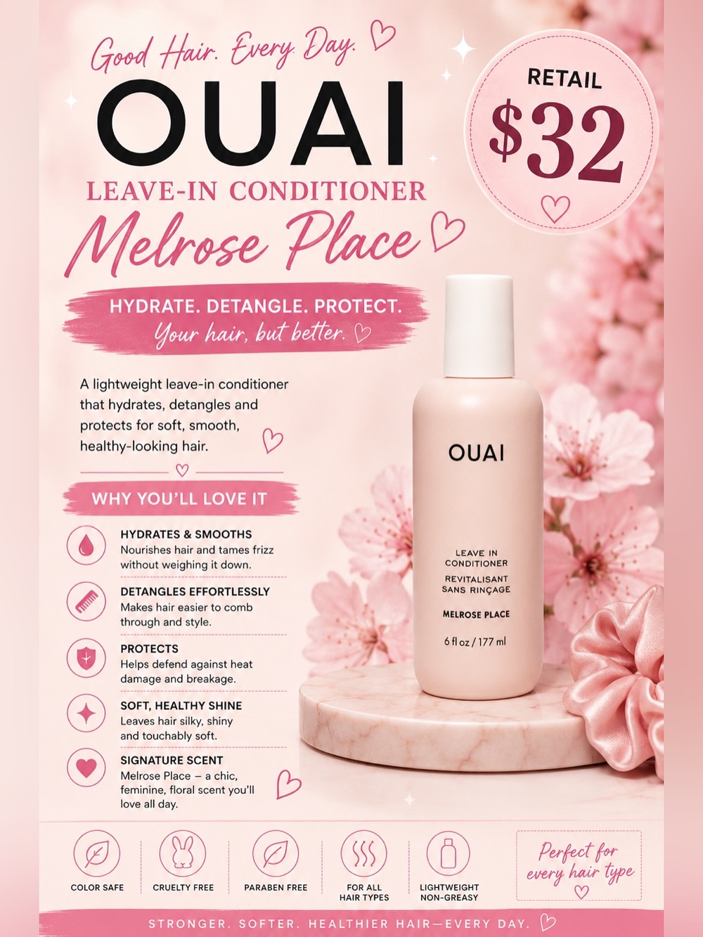 OUAI Melrose Place Leave-In Conditioner — Soft Pink